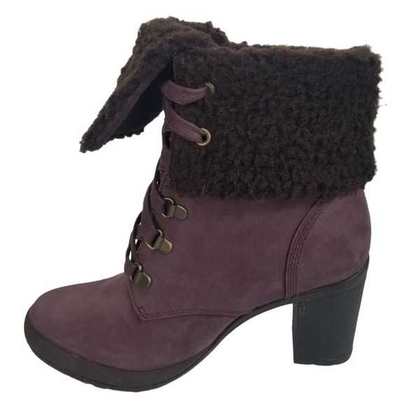 Timberland Camdale Fold Down Purple Leather Heeled‎ Boots A22E4 Womens size 7 - Picture 8 of 15